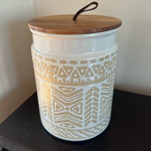 Ivory Tribal Stoneware Canister, Large